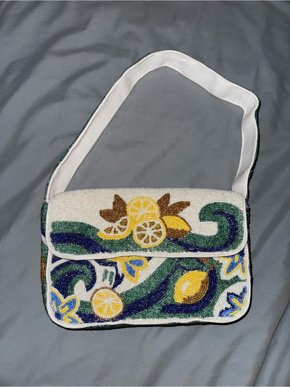 Beaded Lemon & Wave Design Shoulder Bag New without Tags